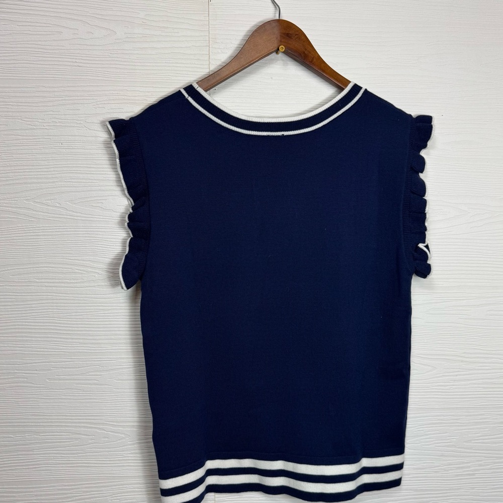 Auburn Navy Sleeveless Ruffle Bring The Drama Top - Picture 8 of 9